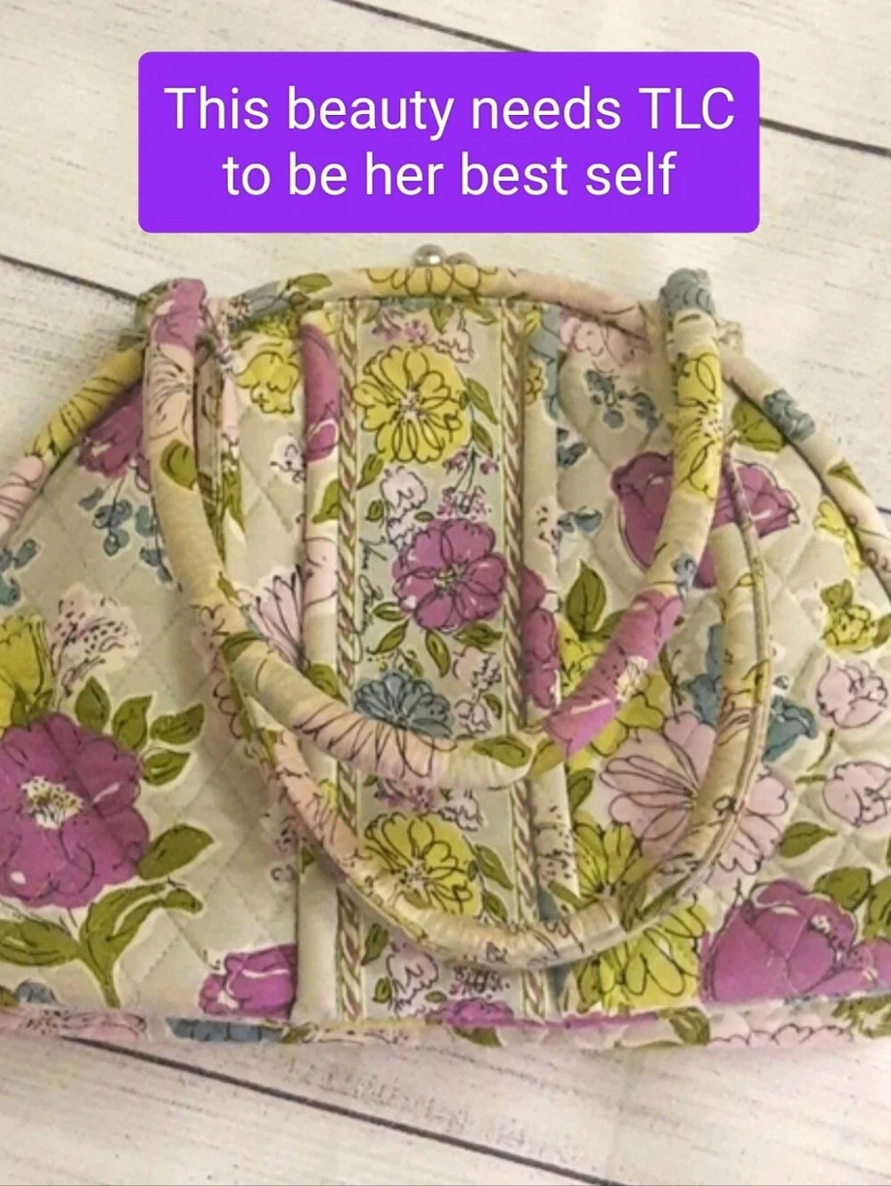 Vera Bradley Floral Watercolor Kiss Lock Quilted Shoulder Bag VTG **AS-IS WEAR**